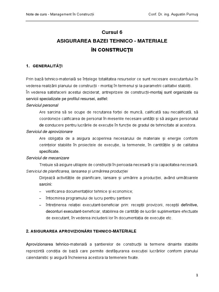 Management in Constructii II - Curs 6 PDF | PDF