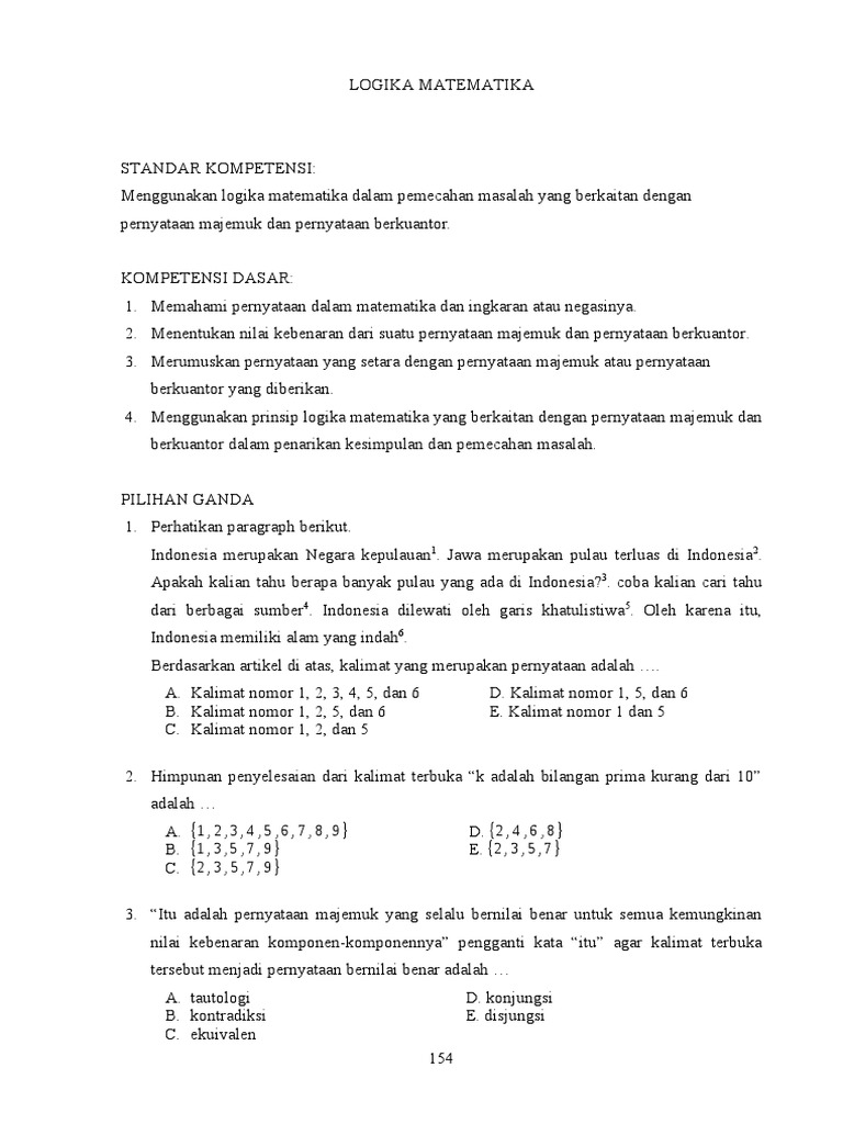 Soal dan Materi Logika Matematika Kelas 11 | PDF | Metode & Bahan Ajar