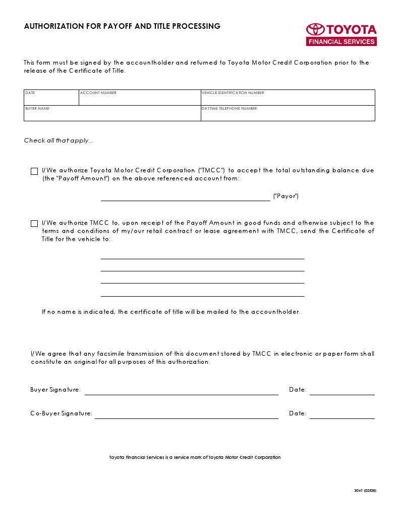 Payoff Form Toyota PDF