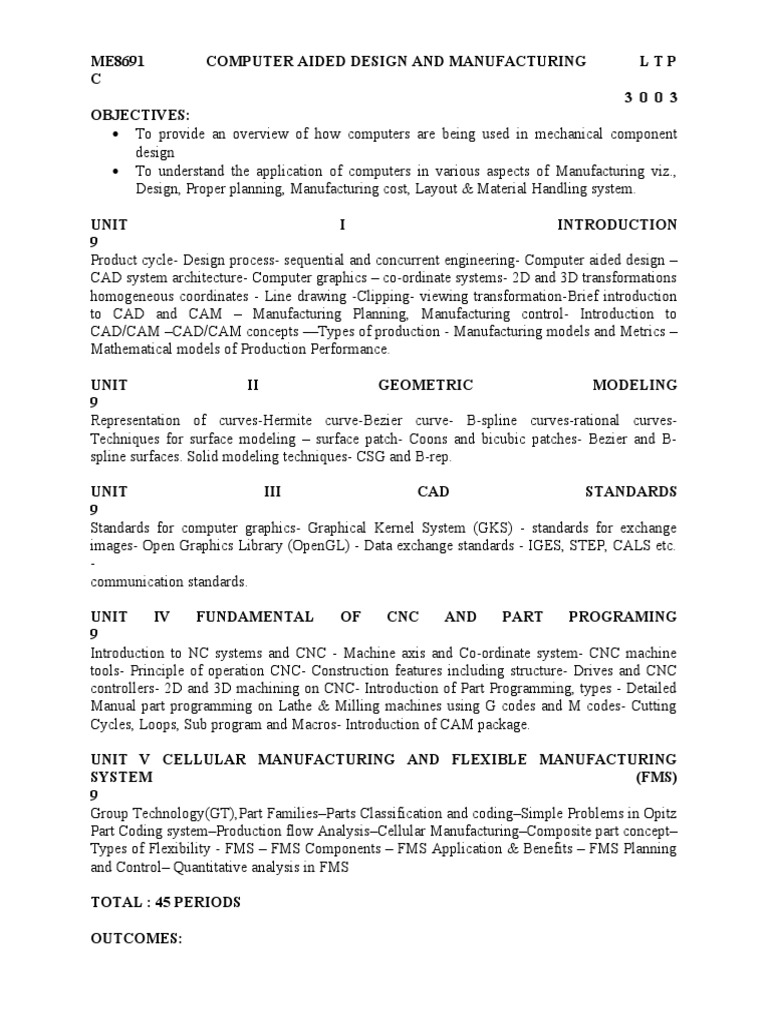ME8691 Computer Aided Design Syllabus | PDF | Computer Aided Design ...