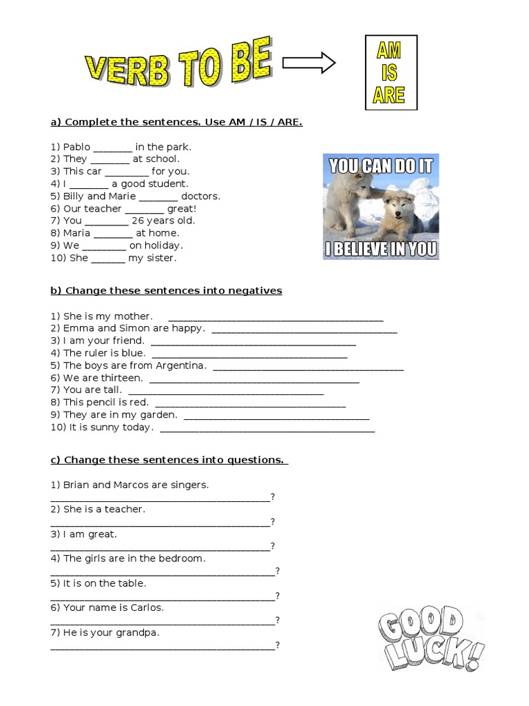 Verb To Be Affirmative Negative Interrogative - 106363 | PDF