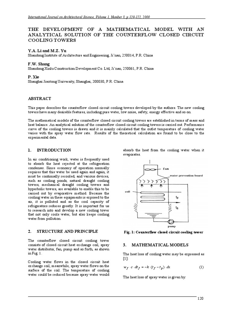 Mathematical Model of Closed Cooling Towers | PDF | Air Conditioning ...