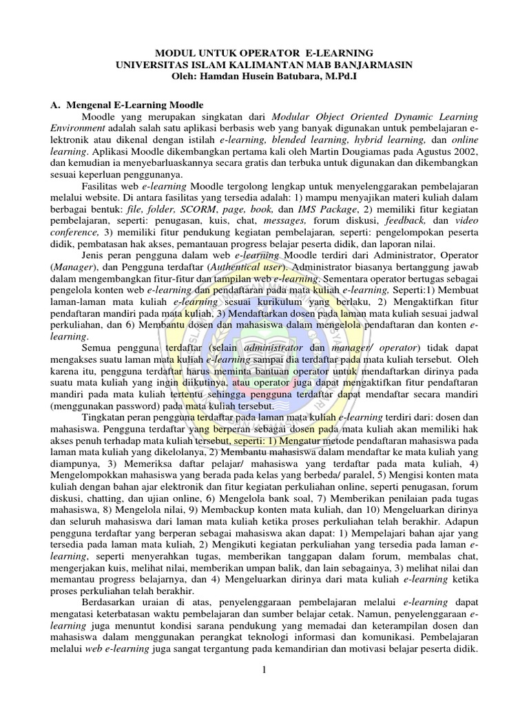 Panduan E-Learning Moodle Uniska | PDF
