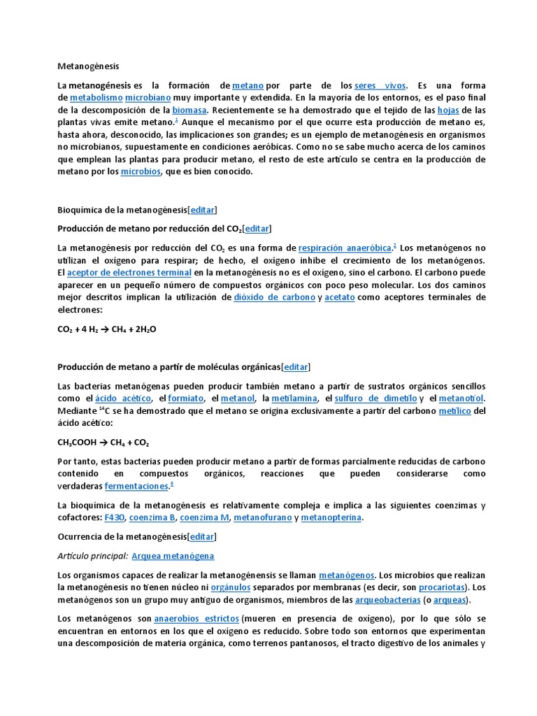 Metanogénesis: Proceso y Organismos | PDF | Digestión anaeróbica | Química