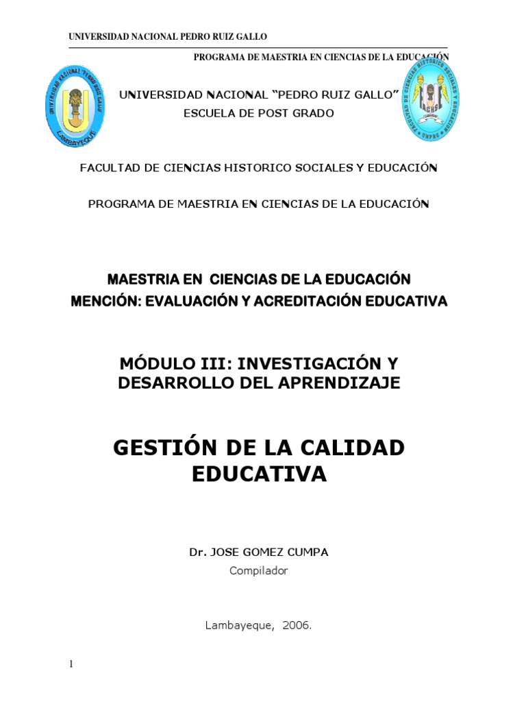 Gestión de Calidad Educativa en Instituciones | PDF | Calidad ...