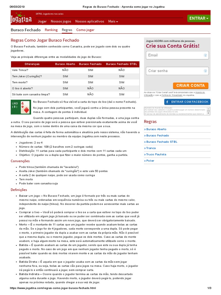 Regras Do Buraco Fechado - Aprenda Como Jogar No Jogatina PDF | PDF ...