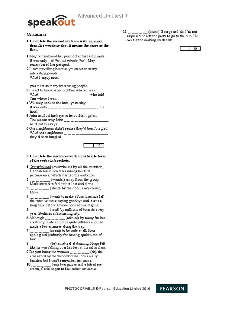 Speakout Unit Test 7 | PDF