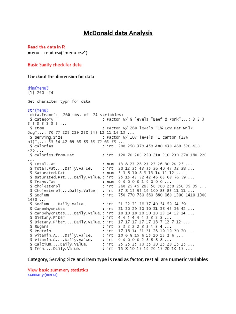 McDonal Data Analysis PDF | PDF | Dietary Fiber | Diet & Nutrition