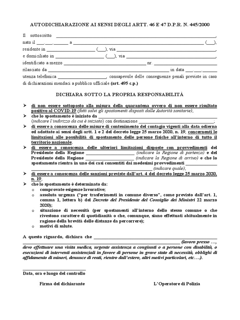 Nuovo Modello Autocertificazione PDF