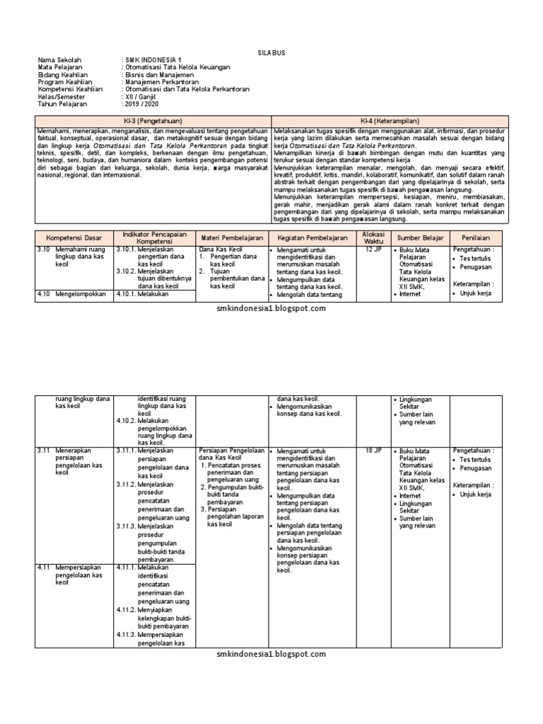 2 Silabus Otomatisasi Tata Kelola Keuangan Kelas 12 Ganjil Doc