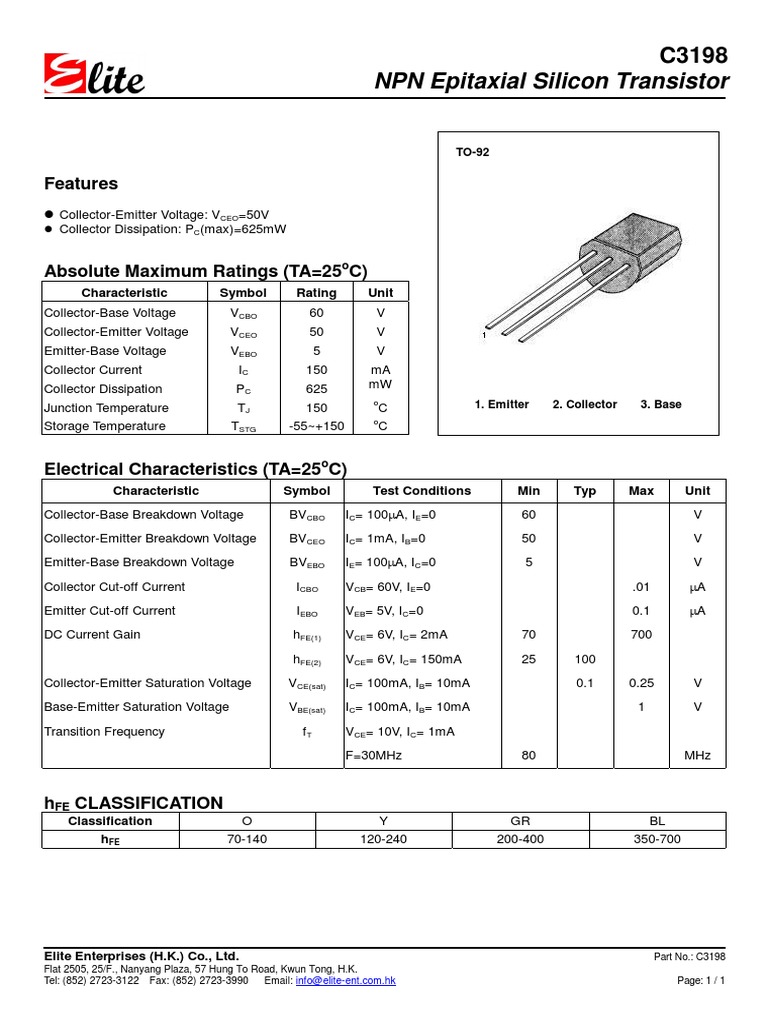 C3198 Elite | PDF | Bipolar Junction Transistor | Electronic Engineering