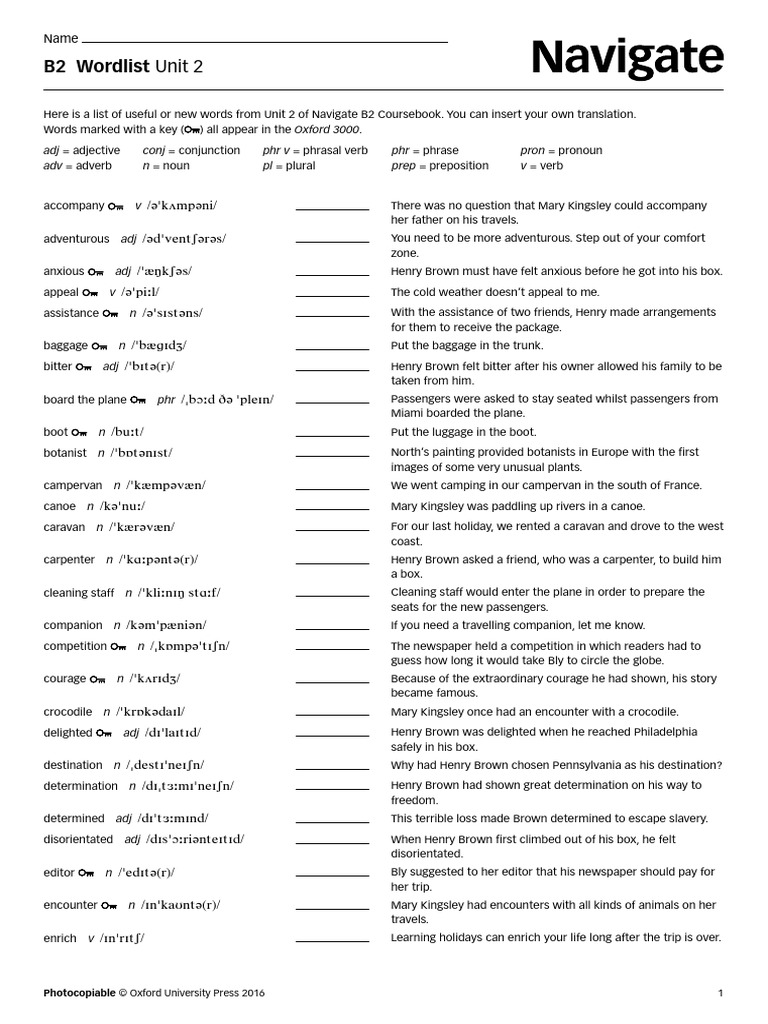 Navigate B2 Wordlist Unit 2 PDF | PDF | Verb | Languages