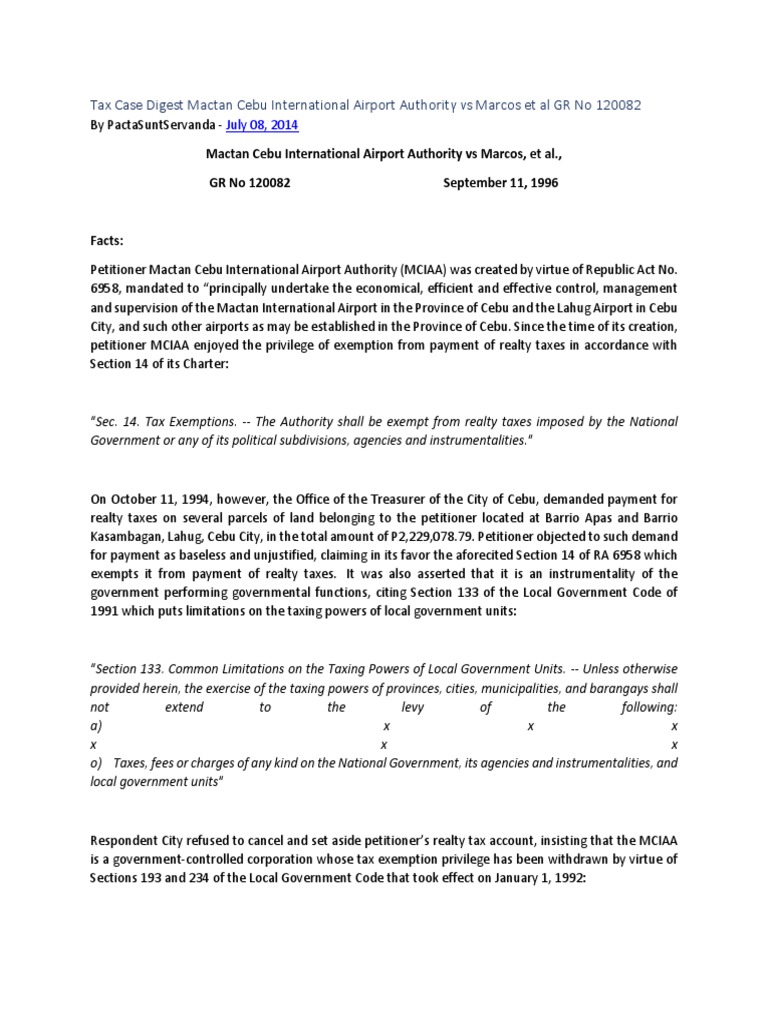 Tax Case Digest Mactan Cebu International Airport Authority Vs Marcos