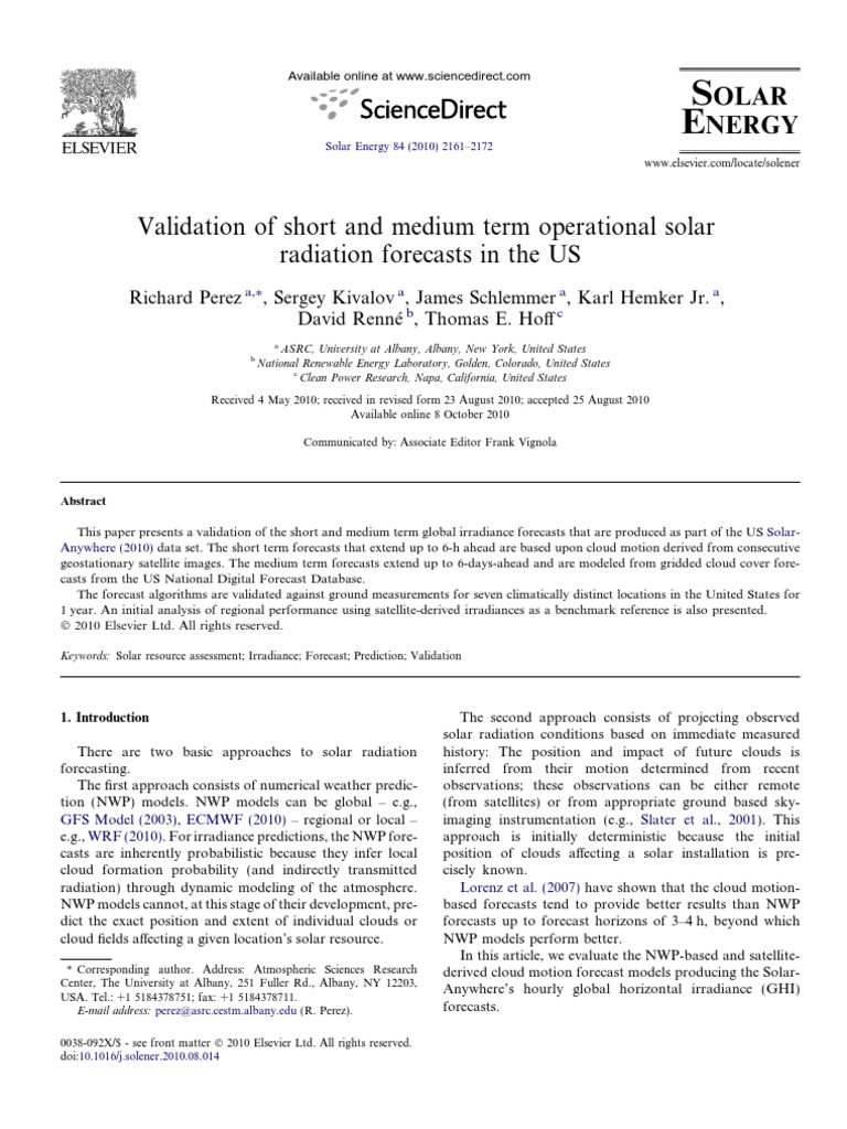 Validation of Solar Radiation Forecasts | PDF | Numerical Weather ...