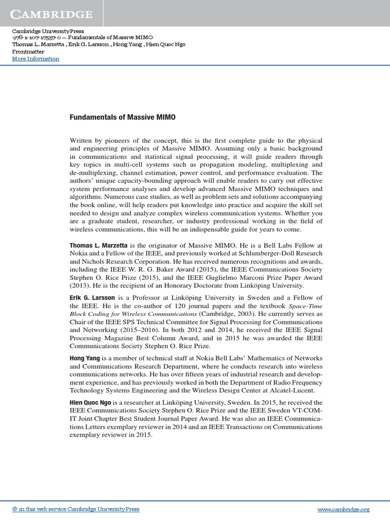 Fundamentals of Massive MIMO PDF | PDF | Mimo | Multiplexing