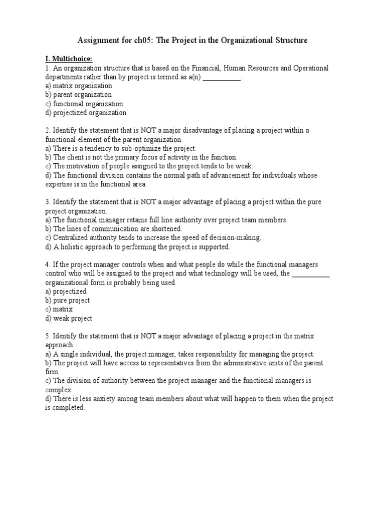 Assignment For ch05 Project in Organizational Structure | PDF ...