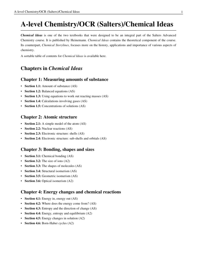 A-Level Chemistry: Chemical Ideas Guide | PDF | Chemical Reactions ...