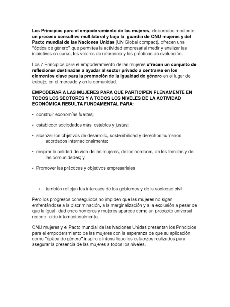 Los Principios para El Empoderamiento de Las Mujeres | PDF ...