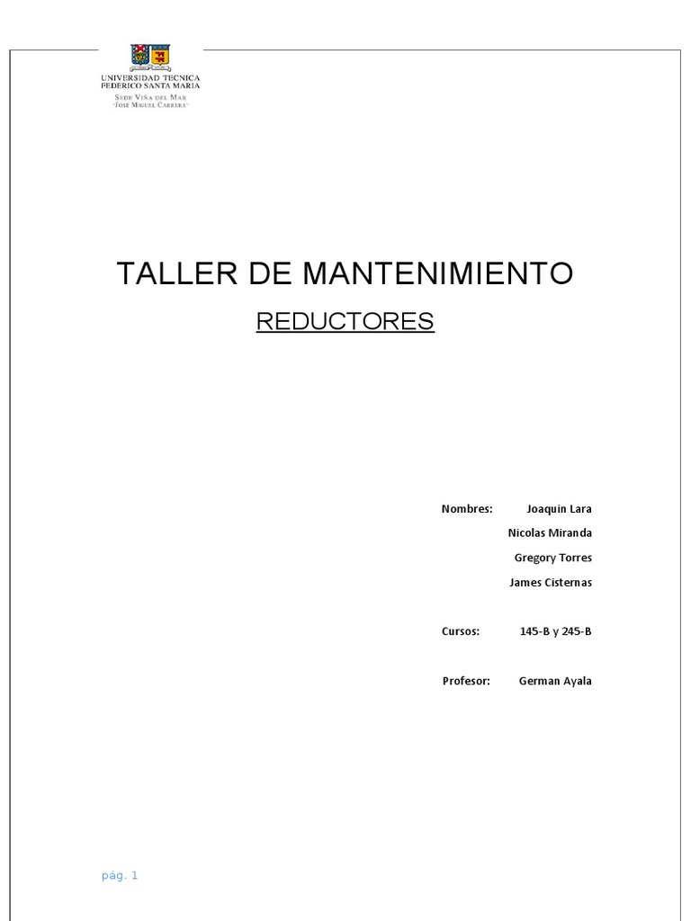 TALLER DE MANTENIMIENTO Reductor de Velocidades | PDF | Engranaje ...