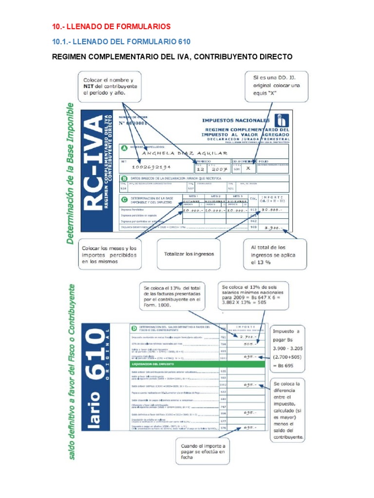 Llenado del Formulario 610 en Bolivia | PDF | Salario mínimo | Impuestos