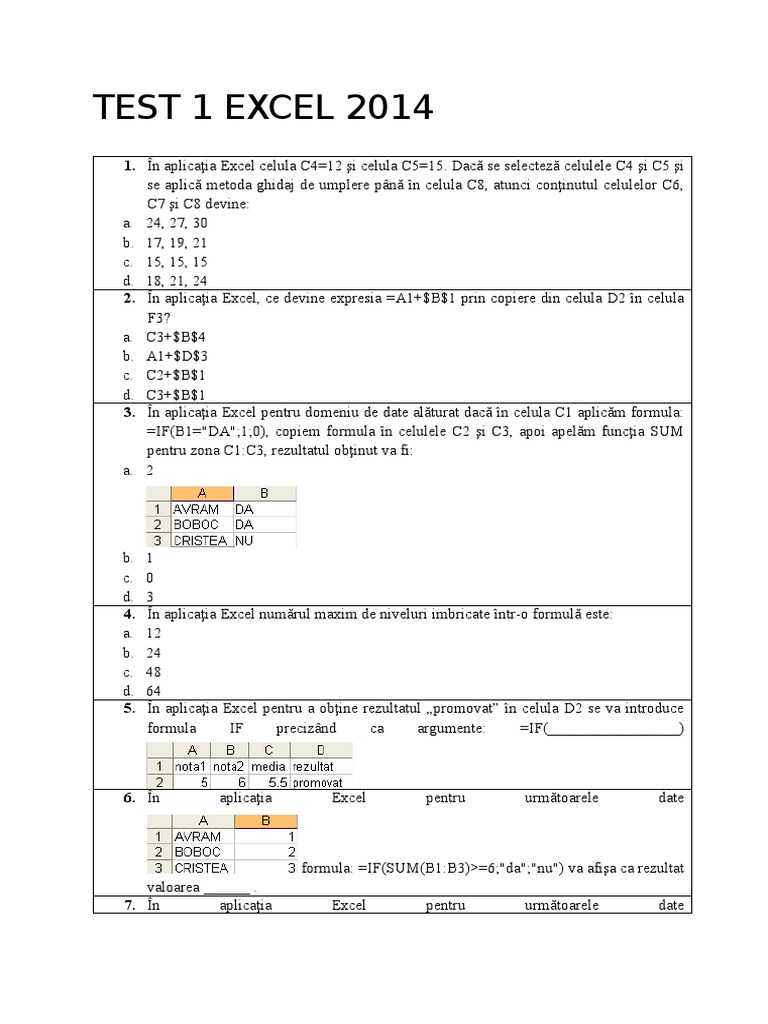 Test 1 Excel | PDF