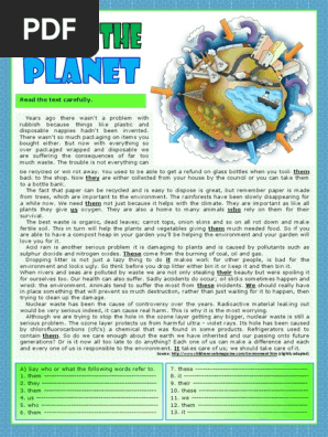 Saving The Planet Reading Comprehension Exercises 6150 Gardens Waste