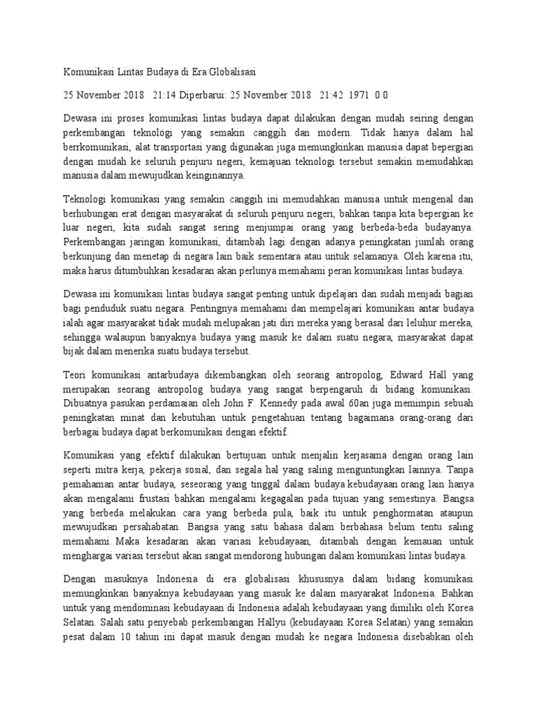 Komunikasi Lintas Budaya Di Era Globalisasi Docx