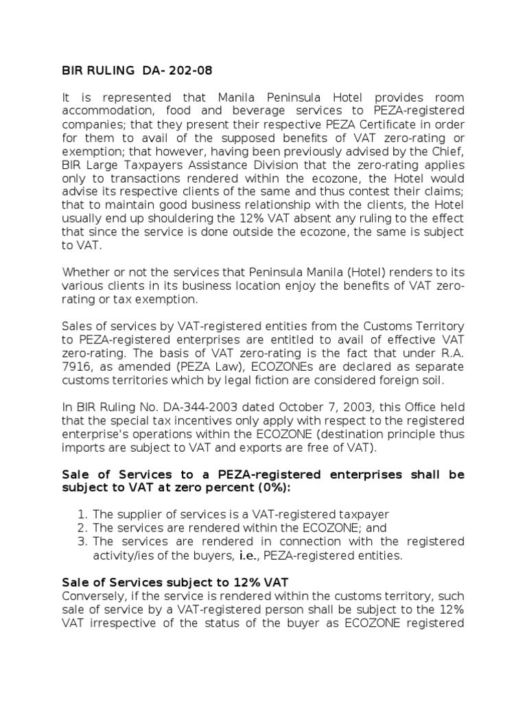 VAT Treatment for PEZA Clients | PDF | Value Added Tax | Services ...