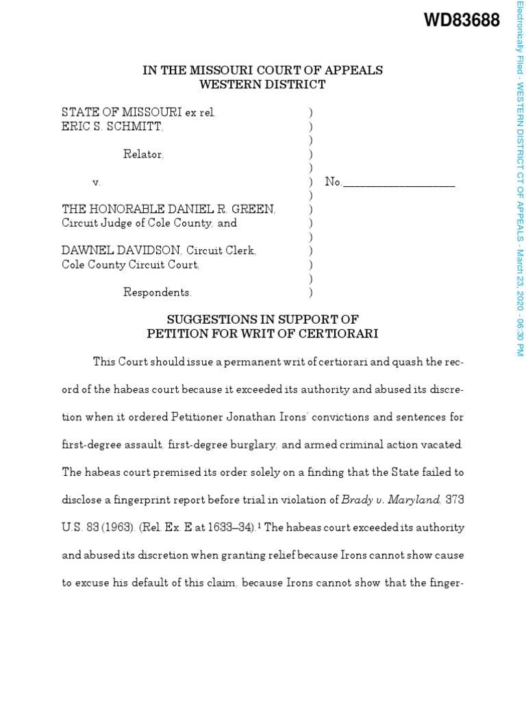Suggestions in support of petition for writ of certiorari | Lawsuit ...