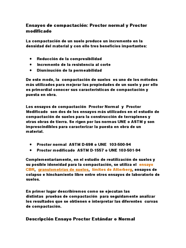 Ensayos de Compactación Proctor: Normal y Modificado | PDF | Densidad ...