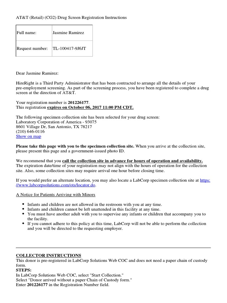 Drug Screen Registration Instructions | PDF | Business