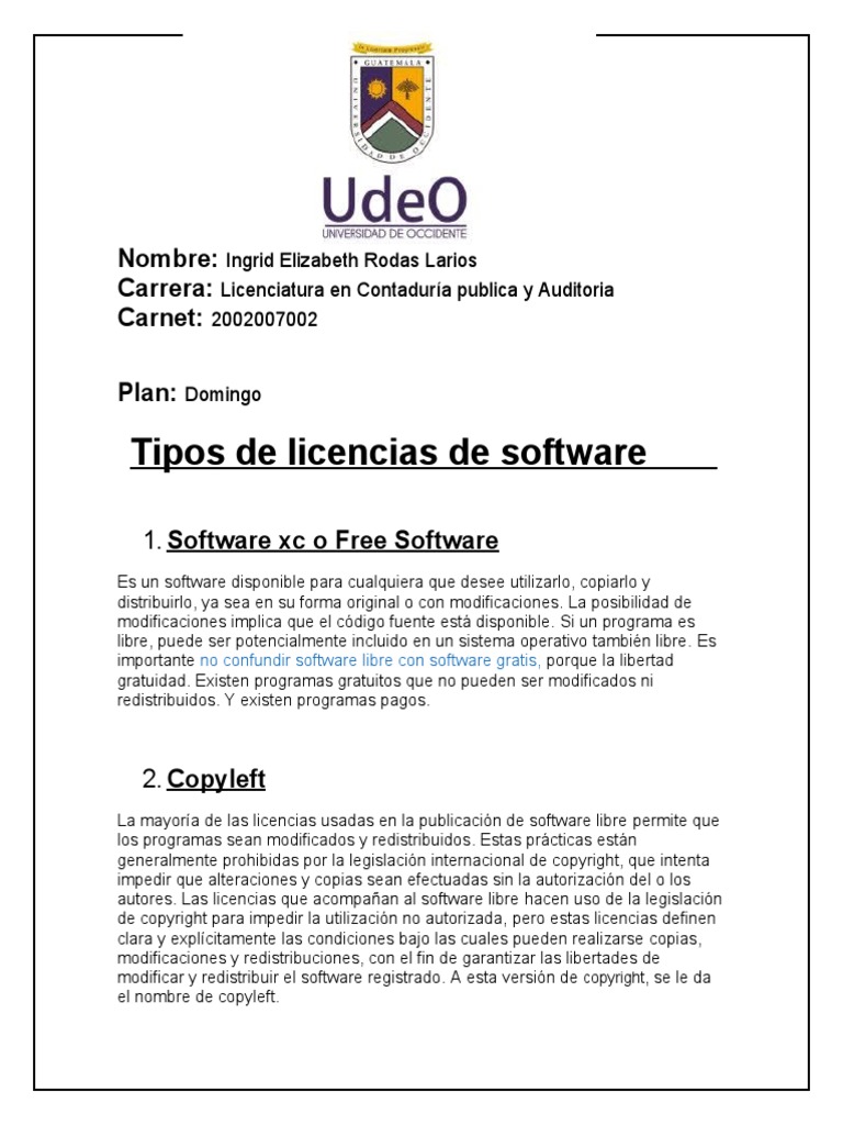 Tipos de Licencias de Software Explicadas | PDF | Software libre | Ley ...
