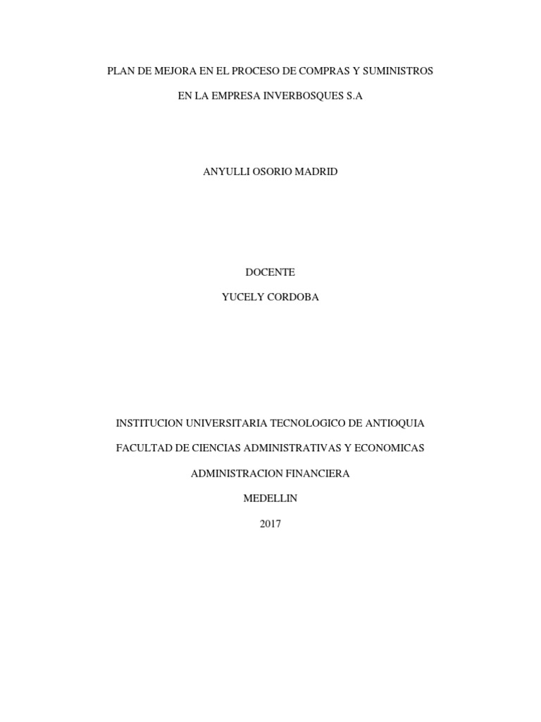 Plan de Mejora en El Proceso de Compras y Suministros en La Empresa ...