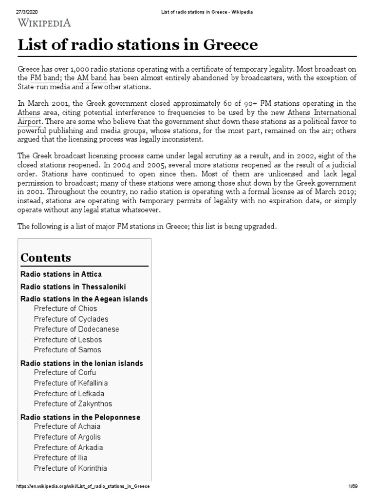 List of Radio Stations in Greece PDF PDF Radio Mass Media