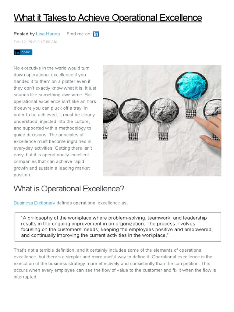 Understanding Operational Excellence | PDF | Lean Manufacturing | Goal