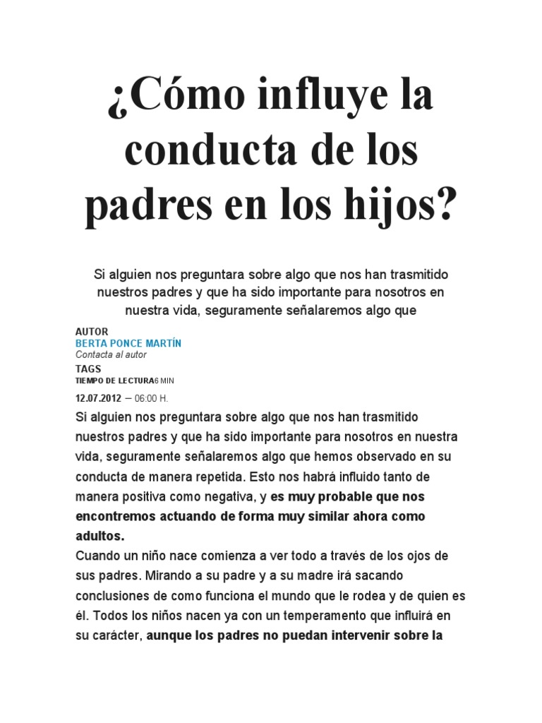 Cómo Influye La Conducta de Los Padres en Los Hijos | PDF | El niño ...