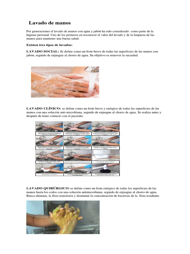 Tipos y técnicas de lavado de manos | PDF | Lavado de manos | Higiene