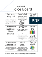 Vocabulary Choice Board 