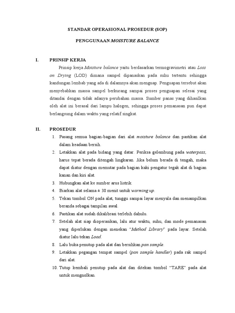 Sop Moisture Balance Dedi Kurniawan I4c019070 PDF