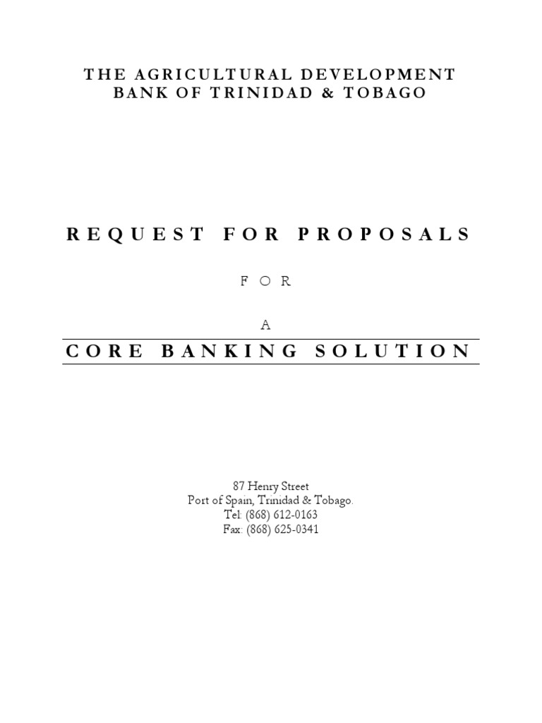 ADBs Request For Proposal RFP Core Banking Solution PDF Money