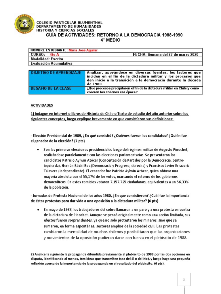 Retorno a la Democracia en Chile 1988-1990 | PDF | Formas de gobierno ...