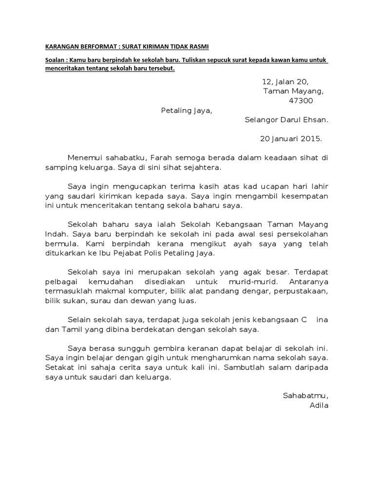 Surat Kiriman Tidak Rasmi Kepada Rakan Di Jerman