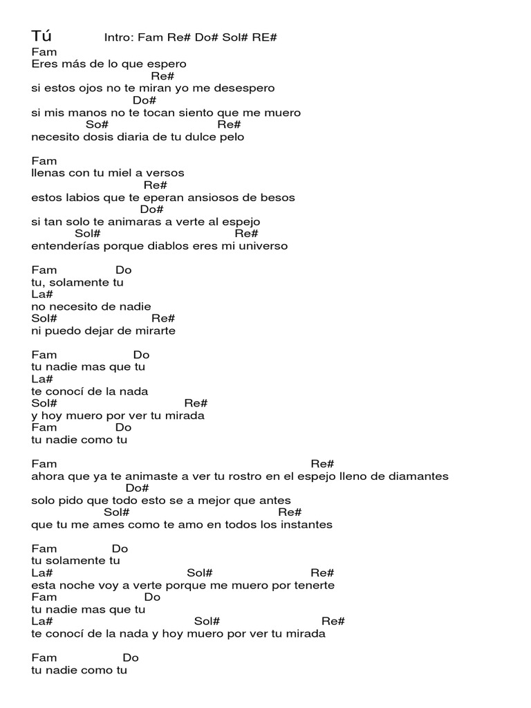 Tú Letra y Acordes Cancion | PDF