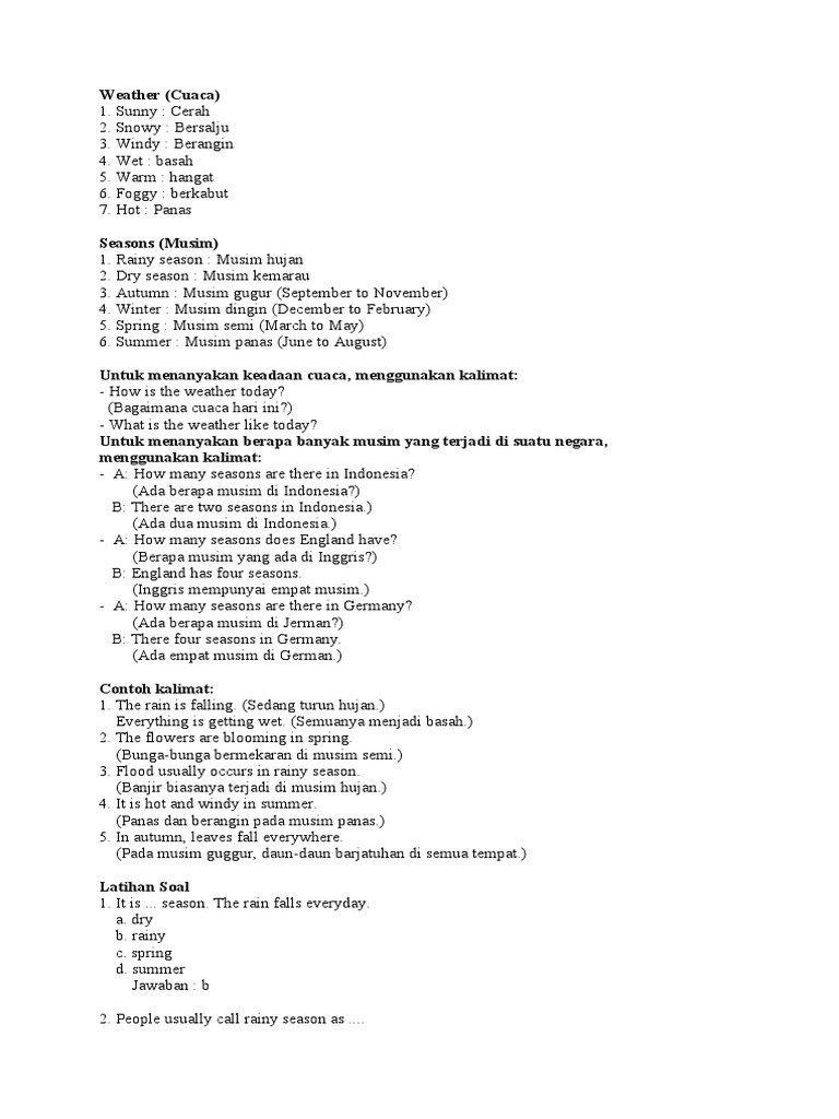 Weather and Seasons in English | PDF