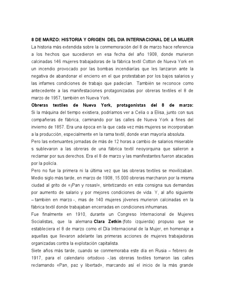 El 8 de Marzo Conmemoracion Del Dia Internacional de La Mujer | PDF ...