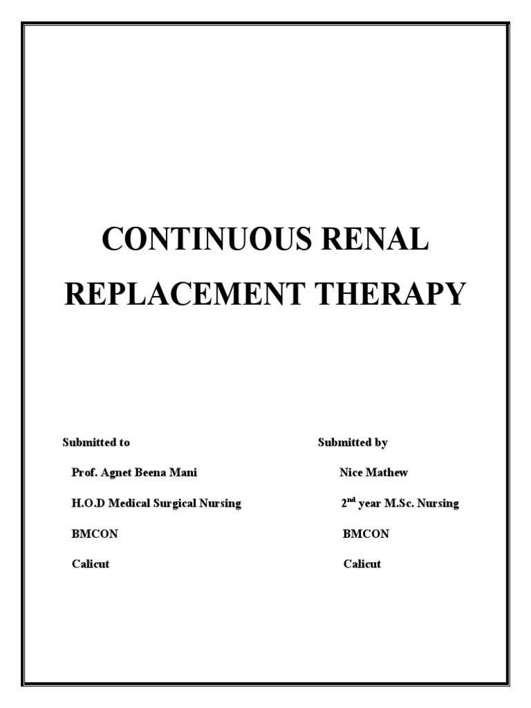 Continuous Renal Replacement Therapy | PDF | Dialysis | Hemodialysis