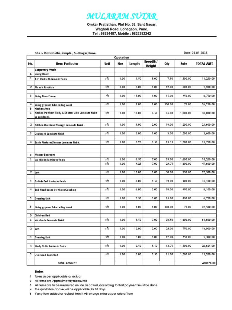 01 Furniture Quotation For Flat PDF Home