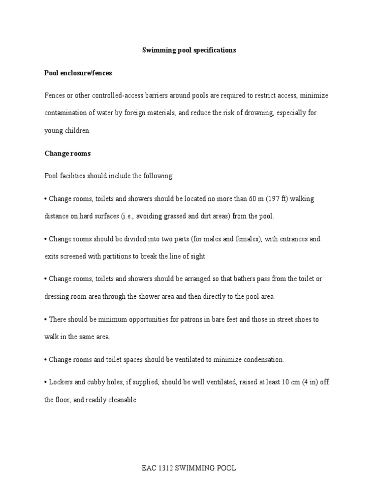 Swimming Pool Design Specifications | PDF | Swimming Pool | Shower