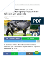 Vaca brasileira bate recorde mundial de produção de leite