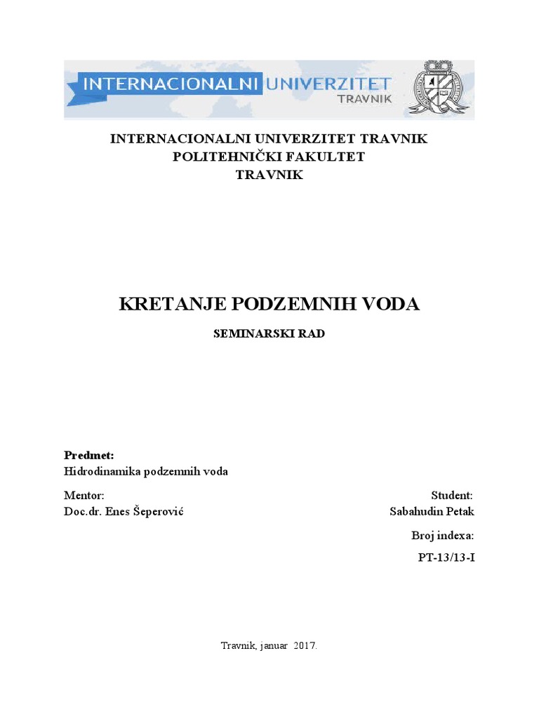 Hidrodinamika Podzemnih Voda | PDF